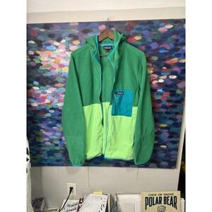Patagonia Colorblock Fleece Hoodie Jacket Green Light Green Teal Mens Large